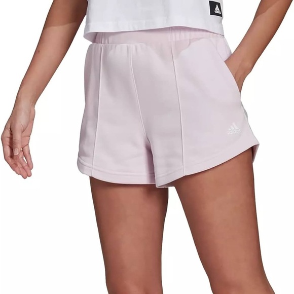 3/$20⚡️ Adidas Hyperglam French Terry Light Pink Athletic High Waisted Shorts - Picture 1 of 14